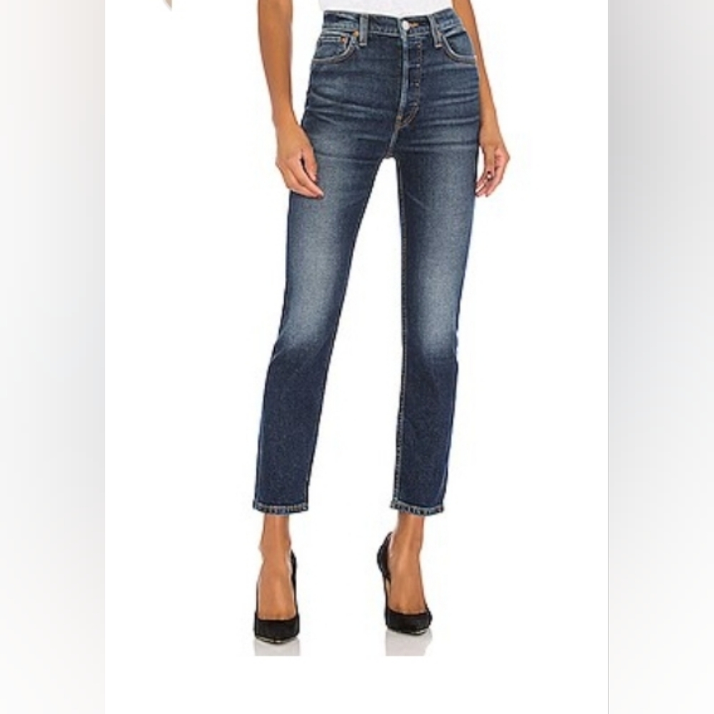 Re/Done Originals High Rise Ankle Crop Jean in Midnight Blue Size 25 NEW!